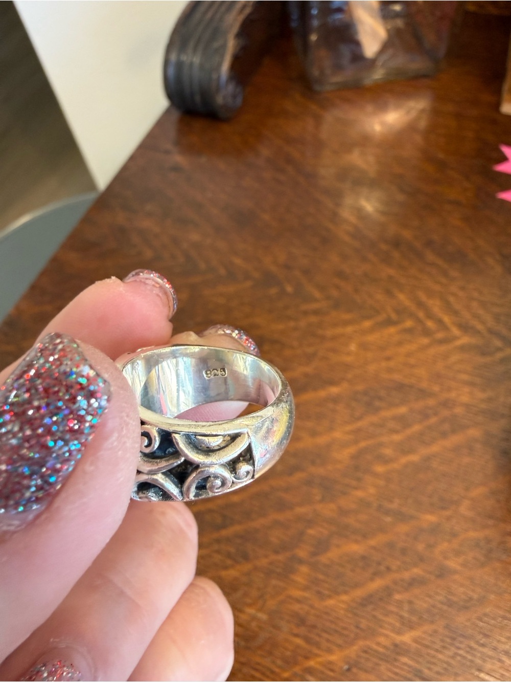 Brighton Ornate Sterling-Look Silver Scroll Ring. Size 8 - Picture 5 of 7
